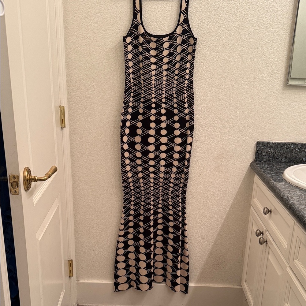 Fashion Nova Black and Cream Geometric Maxi Dress